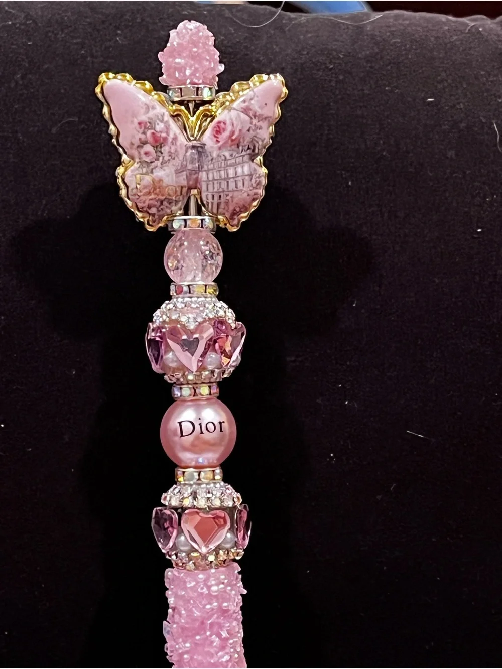 Designer inspired Pink and gold Butterfly focal fancy beaded Beaded pen!
